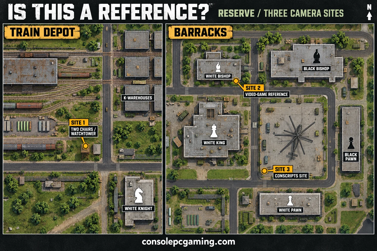 Shared Reserve overview with White King explicitly labelled immediately west of the helicopter courtyard.