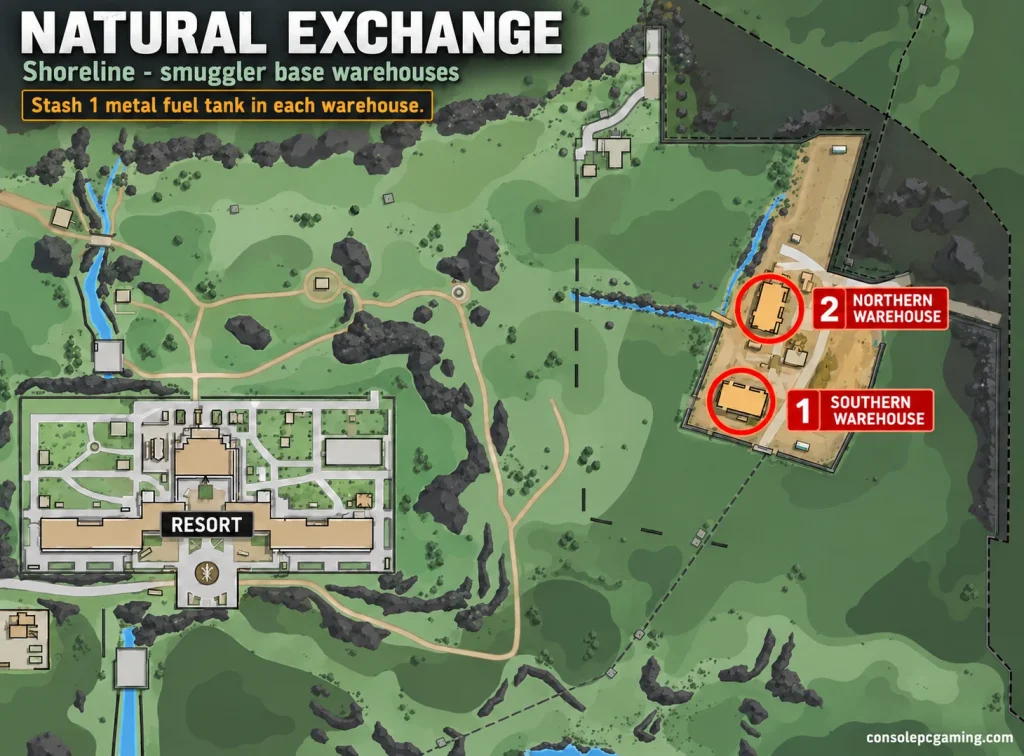 Natural Exchange map showing Quest locations.