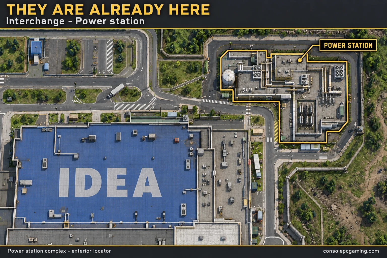 Interchange exterior map highlighting the Power Station complex northeast of IDEA.
