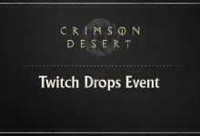 A dark textured graphic with the Crimson Desert logo above the words “Twitch Drops Event.”