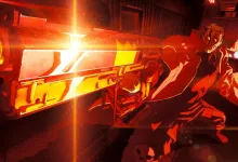 An armed character fires an oversized gun in Cyberpunk: Edgerunners Season 2.