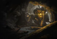 A lantern-lit armored adventurer stands in a shadowy stone passage in Dark and Darker.