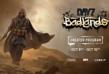 DayZ Badlands artwork showing a desert survivor beside the Creator Program schedule for Oct. 8 through Oct. 15
