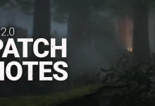 A shadowy forest scene with the text “10.2.0 Patch Notes.”