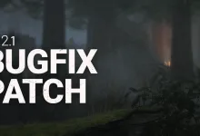 Dark, foggy forest background with the text “10.2.1 Bugfix Patch.”