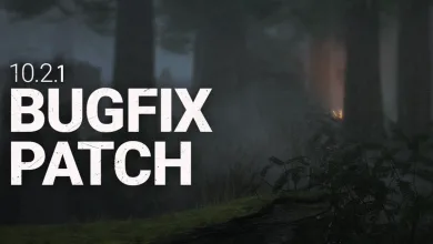 Dark, foggy forest background with the text “10.2.1 Bugfix Patch.”