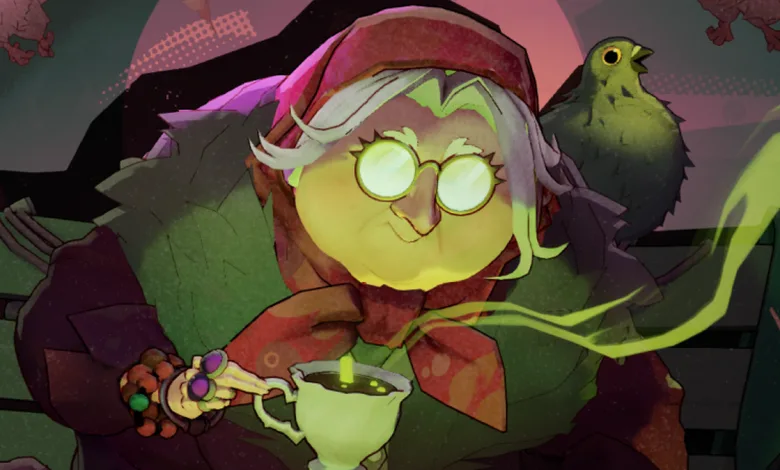 Baba holds a teacup while a pigeon perches beside her in stylized Deadlock character artwork.