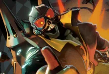 Stylized Deadman Danny wearing orange goggles and a yellow-collared outfit in Deadlock artwork.