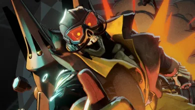 Stylized Deadman Danny wearing orange goggles and a yellow-collared outfit in Deadlock artwork.