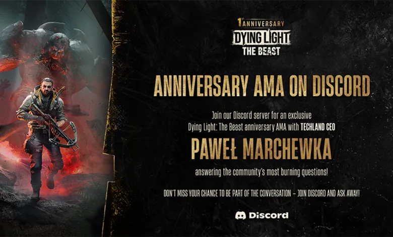 Dying Light: The Beast anniversary artwork announces a Discord AMA with Techland CEO Paweł Marchewka.