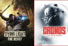 Split promotional artwork shows Dying Light: The Beast combat imagery beside Cronos: The New Dawn character art and logo.