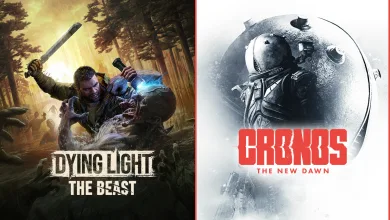 Split promotional artwork shows Dying Light: The Beast combat imagery beside Cronos: The New Dawn character art and logo.
