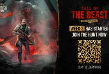 A survivor holding a crossbow stands before a looming infected creature, beside Dying Light: The Beast anniversary branding and a QR code.