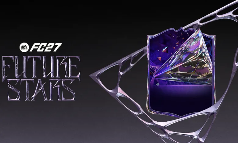 EA SPORTS FC 27 Future Stars artwork with a purple player card and metallic framing.