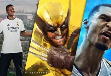 Three-panel collage showing a footballer, Wolverine in yellow artwork, and a basketball player.