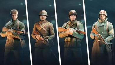 Four Enlisted faction soldiers stand in separate panels for the starter pack sale