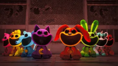 A lineup of colorful Smiling Critters stands inside a factory in Escape from Playtime.