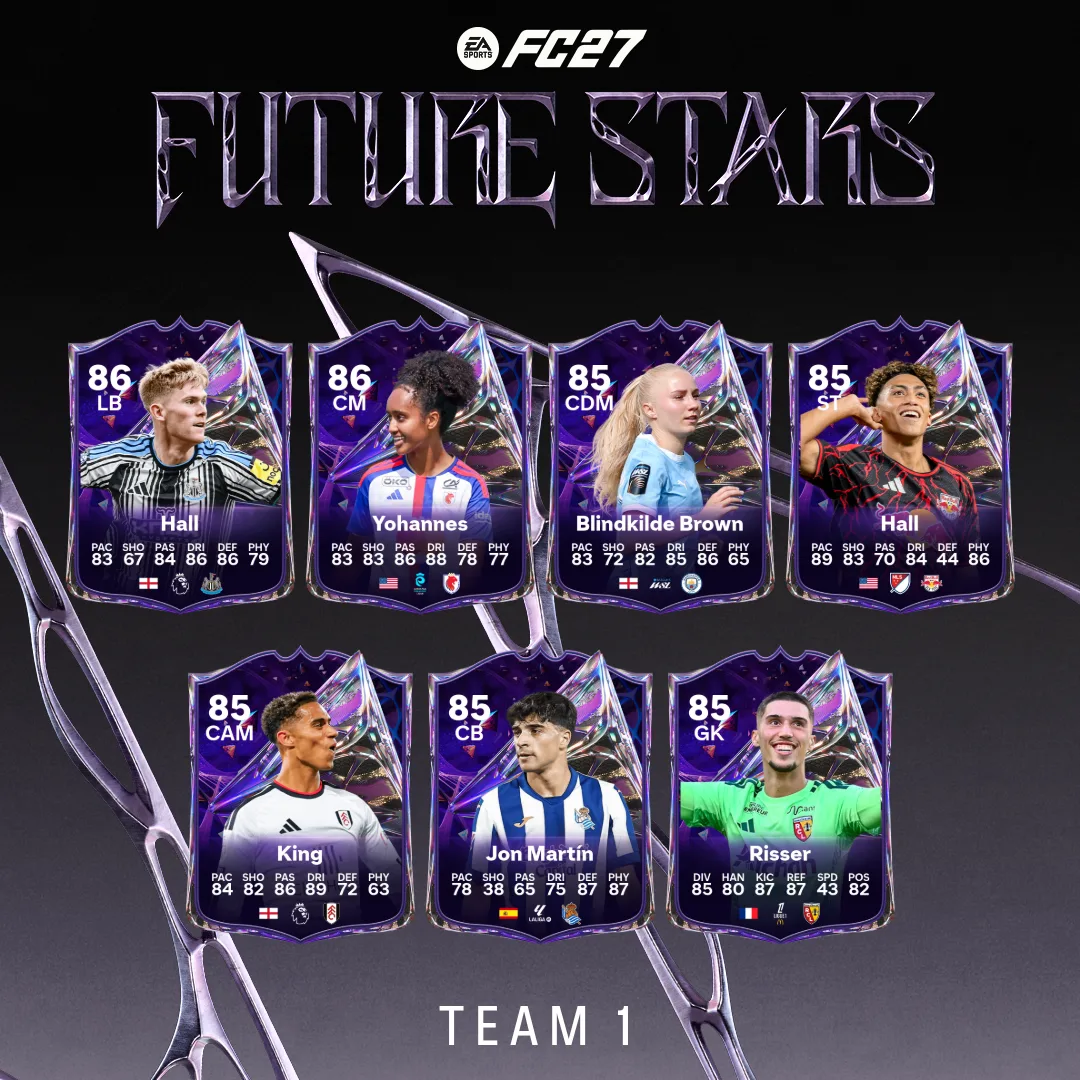 Future Stars Team 1 cards featuring seven Football Ultimate Team players rated 85 or 86