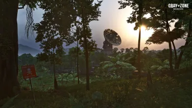 A jungle area in Gray Zone Warfare with a large satellite dish among the trees