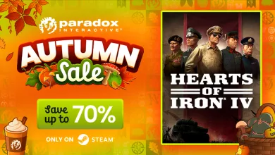 Promotional artwork for a Steam autumn sale showing Hearts of Iron IV game art beside a save up to 70% message.