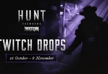 Hunt: Showdown 1896 Twitch Drops artwork with a silhouetted hunter and campaign dates October 26 to November 9.