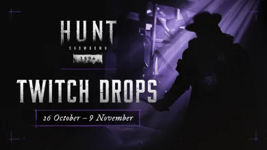 Hunt: Showdown 1896 Twitch Drops artwork with a silhouetted hunter and campaign dates October 26 to November 9.