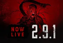 A grotesque figure against a red background beside the words “Now Live 2.9.1.”