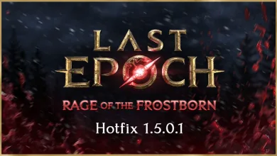 Last Epoch Hotfix 1.5.0.1 title graphic over a dark red battle scene.