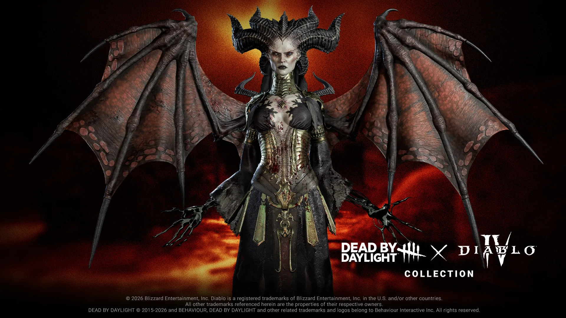 Lilith's wings spread in her Dead by Daylight outfit