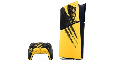 Limited Edition Wolverine PS5 Slim console and matching controller with black and yellow artwork