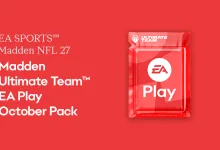 Red EA Play graphic showing the Madden NFL 27 Ultimate Team October Pack