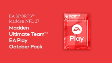 Red EA Play graphic showing the Madden NFL 27 Ultimate Team October Pack