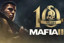 Lincoln Clay holds a rifle beside a gold 10th-anniversary emblem and the Mafia III logo.
