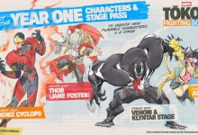 Year One artwork for MARVEL Tōkon: Fighting Souls shows Phoenix Cyclops, Thor (Jane Foster), Venom, and Jubilee with their release windows.