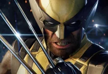 A close-up of Wolverine wearing a gold mask and armor in Marvel's Wolverine.