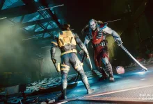 Wolverine faces Omega Red in a dramatic, blue-lit interior in Marvel's Wolverine.