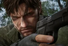Close-up of Snake holding a rifle in a forest in Metal Gear Solid Delta.