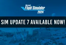 Official Microsoft Flight Simulator 2024 Sim Update 7 banner over a collage of aircraft and in-game activities