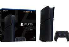 Black PlayStation 5 Digital Edition console and controller beside its Japan-only product box.