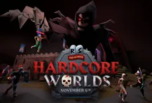 A hooded reaper looms over Old School RuneScape characters beneath the words “Hardcore Worlds” and “November 4.”