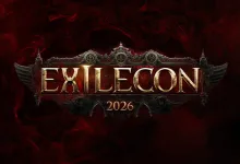 The ExileCon 2026 logo centered against a dark red background.