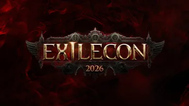 The ExileCon 2026 logo centered against a dark red background.