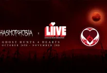 Red Ghost Hunts for Hearts banner with Phasmophobia and American Heart Association logos, October 26–November 2.