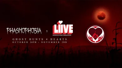 Red Ghost Hunts for Hearts banner with Phasmophobia and American Heart Association logos, October 26–November 2.