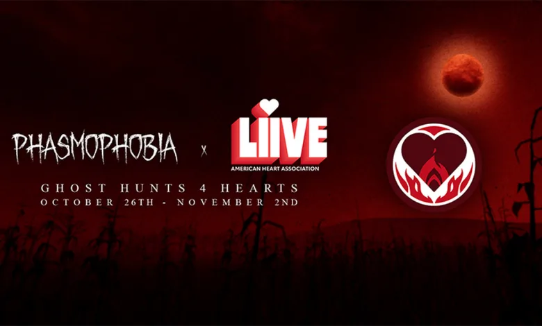 Red Ghost Hunts for Hearts banner with Phasmophobia and American Heart Association logos, October 26–November 2.