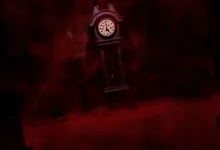 A tall clock stands in a dark red, smoky room in the Poppy Playtime Chapter 6 teaser.