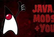 Java mascot gives a thumbs-up beside red Project Zomboid artwork about Java mods.