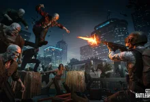 A PUBG: BATTLEGROUNDS soldier fires at a group of Hungers in a city at night.