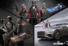 Collage of PUBG: BATTLEGROUNDS characters beside Survivor Pass and Event Pass artwork, with a Bentley car in a separate panel.