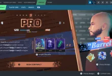 Rematch profile screen showing the Pro Contract level, badge requirements, rewards, and player avatar.